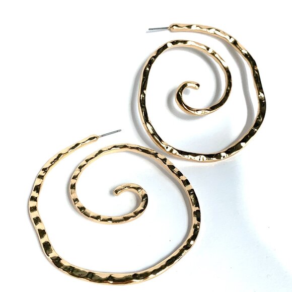 NEW~Anthropologie Oversized Gold Swirl Hoop Earrings - Picture 4 of 5
